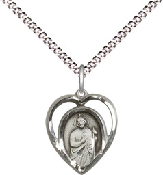 [4128SS/18S] Sterling Silver Saint Jude Pendant on a 18 inch Light Rhodium Light Curb chain