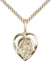 [4129GF/18G] 14kt Gold Filled Guardian Angel Pendant on a 18 inch Gold Plate Light Curb chain