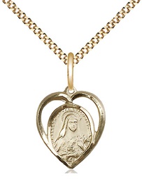 [4130GF/18G] 14kt Gold Filled Saint Theresa Pendant on a 18 inch Gold Plate Light Curb chain
