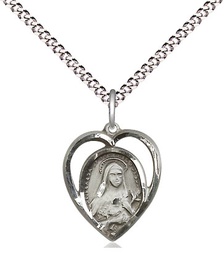 [4130SS/18S] Sterling Silver Saint Theresa Pendant on a 18 inch Light Rhodium Light Curb chain