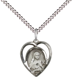 [4130SS/18S] Sterling Silver Saint Theresa Pendant on a 18 inch Light Rhodium Light Curb chain