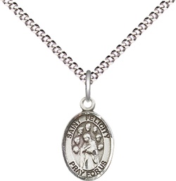 [9341SS/18S] Sterling Silver Saint Felicity Pendant on a 18 inch Light Rhodium Light Curb chain