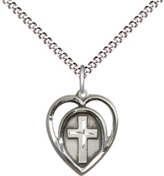 [4132SS/18S] Sterling Silver Heart Cross Pendant on a 18 inch Light Rhodium Light Curb chain