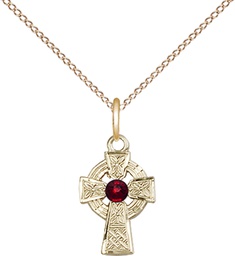 [4133GF-STN1/18GF] 14kt Gold Filled Celtic Cross Pendant with a 3mm Topaz Swarovski stone on a 18 inch Gold Filled Light Curb chain