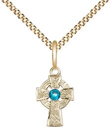 [4133GF-STN12/18G] 14kt Gold Filled Celtic Cross Pendant with a 3mm Zircon Swarovski stone on a 18 inch Gold Plate Light Curb chain