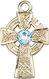 [4133GF-STN3] 14kt Gold Filled Celtic Cross Medal with a 3mm Aqua Swarovski stone