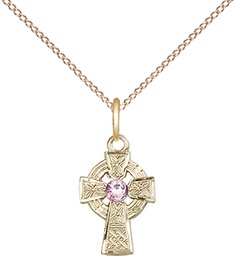 [4133GF-STN6/18GF] 14kt Gold Filled Celtic Cross Pendant with a 3mm Light Amethyst Swarovski stone on a 18 inch Gold Filled Light Curb chain