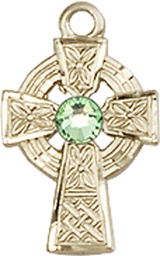 [4133GF-STN8] 14kt Gold Filled Celtic Cross Medal with a 3mm Peridot Swarovski stone