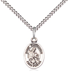 [9356SS/18S] Sterling Silver Saint Eustachius Pendant on a 18 inch Light Rhodium Light Curb chain