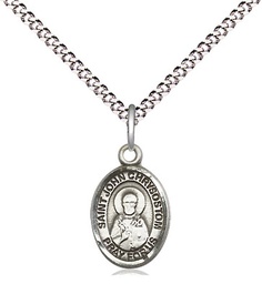 [9357SS/18S] Sterling Silver Saint John Chrysostom Pendant on a 18 inch Light Rhodium Light Curb chain