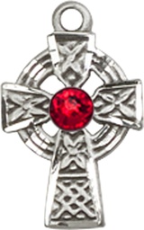 [4133SS-STN7] Sterling Silver Celtic Cross Medal with a 3mm Ruby Swarovski stone