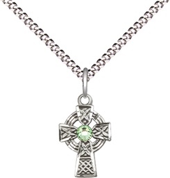 [4133SS-STN8/18S] Sterling Silver Celtic Cross Pendant with a 3mm Peridot Swarovski stone on a 18 inch Light Rhodium Light Curb chain