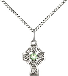 [4133SS-STN8/18SS] Sterling Silver Celtic Cross Pendant with a 3mm Peridot Swarovski stone on a 18 inch Sterling Silver Light Curb chain
