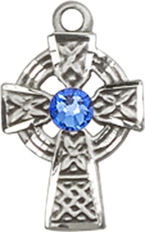 [4133SS-STN9] Sterling Silver Celtic Cross Medal with a 3mm Sapphire Swarovski stone