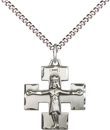 [4135SS/18S] Sterling Silver Modern Crucifix Pendant on a 18 inch Light Rhodium Light Curb chain