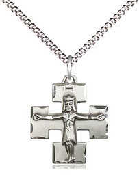[4135SS/18S] Sterling Silver Modern Crucifix Pendant on a 18 inch Light Rhodium Light Curb chain