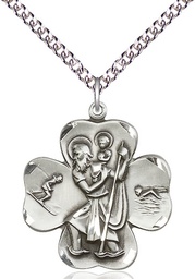 [4136SS/24SS] Sterling Silver Saint Christopher Pendant on a 24 inch Sterling Silver Heavy Curb chain