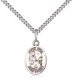 [9364SS/18S] Sterling Silver Saint Fina Pendant on a 18 inch Light Rhodium Light Curb chain