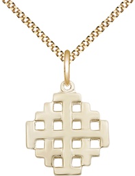 [4139GF/18G] 14kt Gold Filled Jerusalem Cross Pendant on a 18 inch Gold Plate Light Curb chain