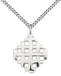 [4139SS/18S] Sterling Silver Jerusalem Cross Pendant on a 18 inch Light Rhodium Light Curb chain