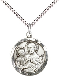[4140SS/18S] Sterling Silver Saint Joseph Pendant on a 18 inch Light Rhodium Light Curb chain