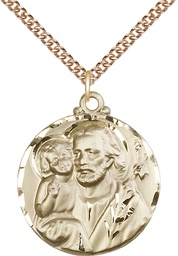 [4141GF/24GF] 14kt Gold Filled Saint Joseph Pendant on a 24 inch Gold Filled Heavy Curb chain
