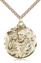 [4141GF/24GF] 14kt Gold Filled Saint Joseph Pendant on a 24 inch Gold Filled Heavy Curb chain