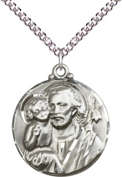 [4141SS/24SS] Sterling Silver Saint Joseph Pendant on a 24 inch Sterling Silver Heavy Curb chain