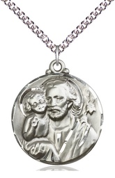 [4141SS/24SS] Sterling Silver Saint Joseph Pendant on a 24 inch Sterling Silver Heavy Curb chain