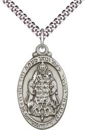 [4143SS/24S] Sterling Silver Jewish Protection Pendant on a 24 inch Light Rhodium Heavy Curb chain