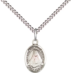 [9371SS/18S] Sterling Silver Saint Rose Philippine Pendant on a 18 inch Light Rhodium Light Curb chain