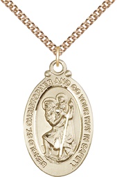 [4145CGF/24GF] 14kt Gold Filled Saint Christopher Pendant on a 24 inch Gold Filled Heavy Curb chain