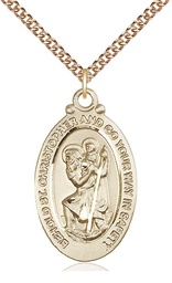 [4145CGF/24GF] 14kt Gold Filled Saint Christopher Pendant on a 24 inch Gold Filled Heavy Curb chain