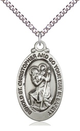 [4145CSS/24SS] Sterling Silver Saint Christopher Pendant on a 24 inch Sterling Silver Heavy Curb chain
