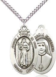 [4145DMSS/24SS] Sterling Silver Divine Mercy Pendant on a 24 inch Sterling Silver Heavy Curb chain