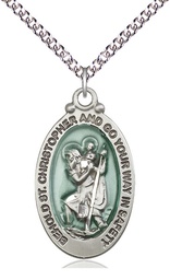 [4145ECSS/24SS] Sterling Silver Saint Christopher Pendant on a 24 inch Sterling Silver Heavy Curb chain