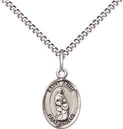 [9374SS/18S] Sterling Silver Saint Anne Pendant on a 18 inch Light Rhodium Light Curb chain