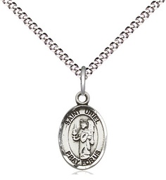 [9378SS/18S] Sterling Silver Saint Uriel the Archangel Pendant on a 18 inch Light Rhodium Light Curb chain