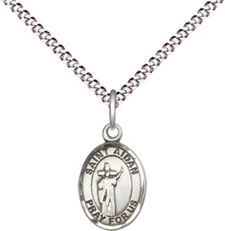 [9381SS/18S] Sterling Silver Saint Aidan of Lindesfarne Pendant on a 18 inch Light Rhodium Light Curb chain