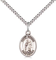 [9386SS/18S] Sterling Silver Saint Drogo Pendant on a 18 inch Light Rhodium Light Curb chain