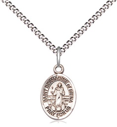 [9387SS/18S] Sterling Silver Saint Bernadine of Sienna Pendant on a 18 inch Light Rhodium Light Curb chain