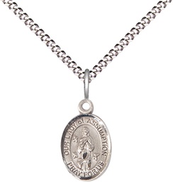 [9388SS/18S] Sterling Silver Our Lady of Assumption Pendant on a 18 inch Light Rhodium Light Curb chain