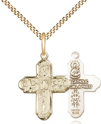 [0044GF/18G] 14kt Gold Filled 5-Way Pendant on a 18 inch Gold Plate Light Curb chain
