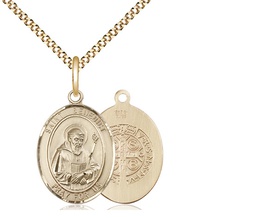 [8008GF/18G] 14kt Gold Filled Saint Benedict Pendant on a 18 inch Gold Plate Light Curb chain