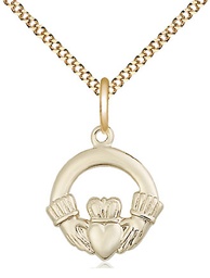 [4138GF/18G] 14kt Gold Filled Claddagh Pendant on a 18 inch Gold Plate Light Curb chain