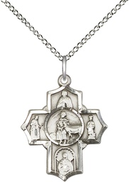 [5791SS/18SS] Sterling Silver 5-Way Special Needs Pendant on a 18 inch Sterling Silver Light Curb chain