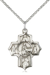 [5791SS/18SS] Sterling Silver 5-Way Special Needs Pendant on a 18 inch Sterling Silver Light Curb chain