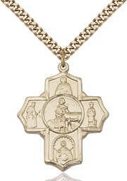 [5792GF/24G] 14kt Gold Filled 5-Way Special Needs Pendant on a 24 inch Gold Plate Heavy Curb chain