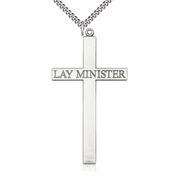 [5954SS/24S] Sterling Silver Lay Minister Cross Pendant on a 24 inch Light Rhodium Heavy Curb chain