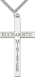 [5955SS/24S] Sterling Silver Eucharistic Minister Cross Pendant on a 24 inch Light Rhodium Heavy Curb chain
